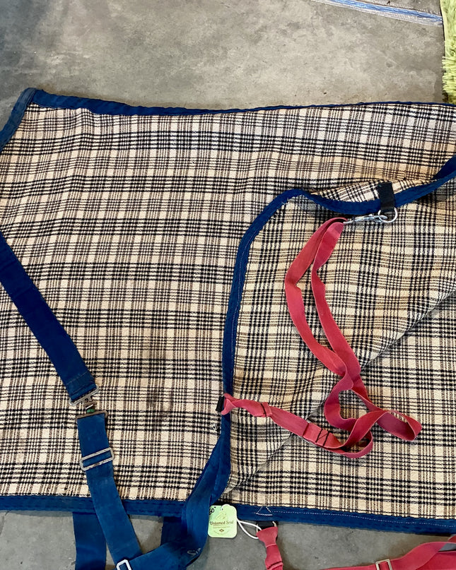 Stable Sheet  Brown Blue Plaid 60"