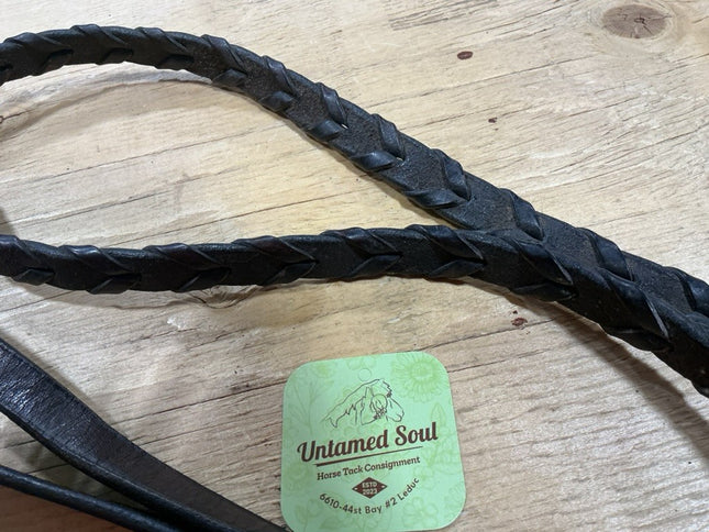 English Reins Black Leather Braided