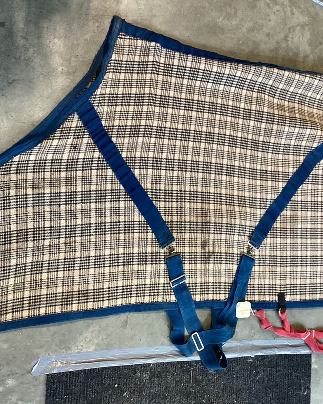 Stable Sheet  Brown Blue Plaid 60"