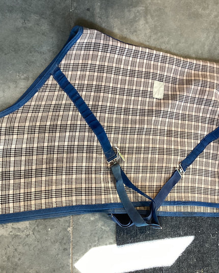 Stable Sheet Brown Blue Plaid 69"