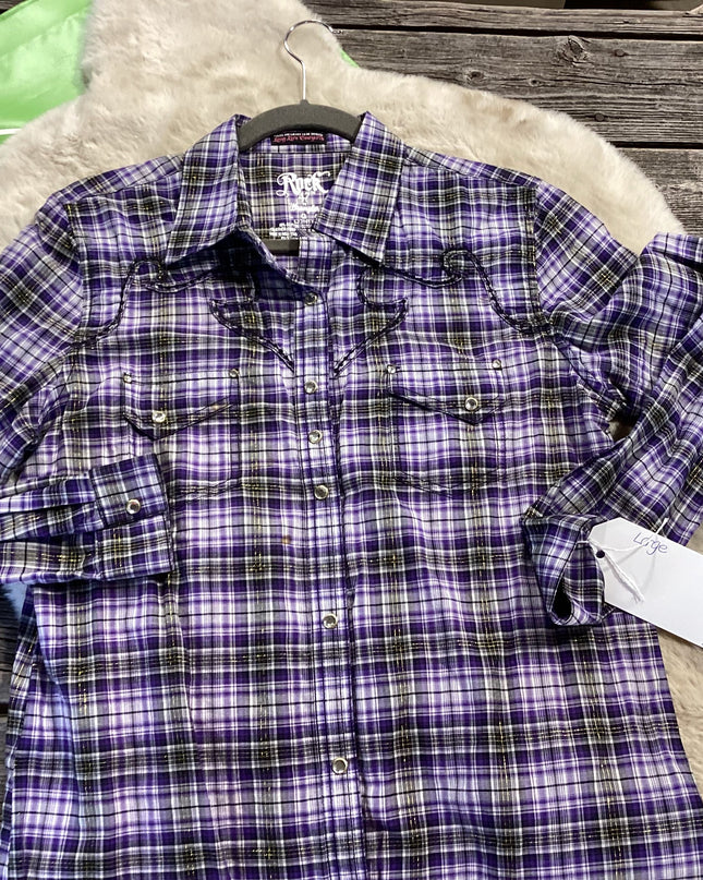 Western Shirt RockNRoll Large Black/Purple