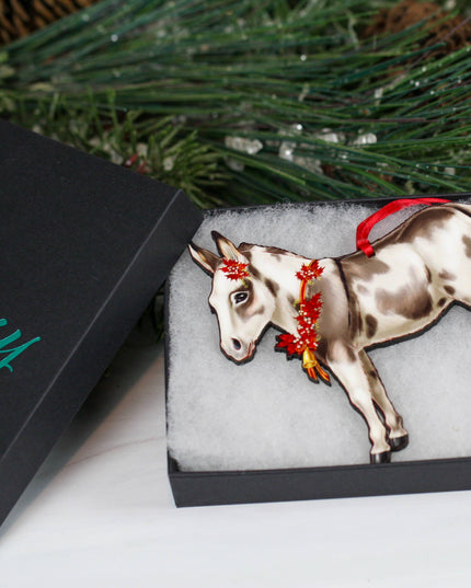 Ornament Spotted Gray and White Miniature Donkey