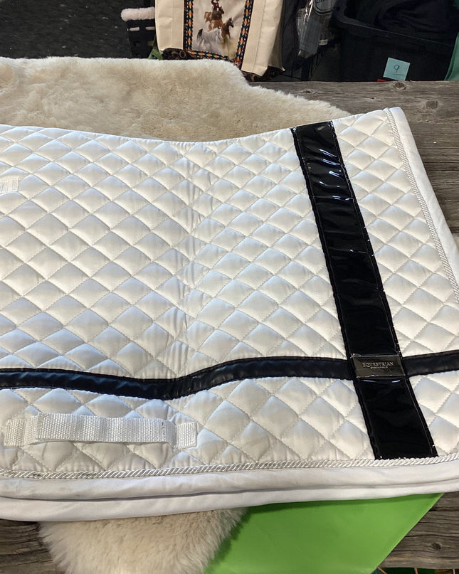 English Saddle Pad Dressage White/BLKStrip