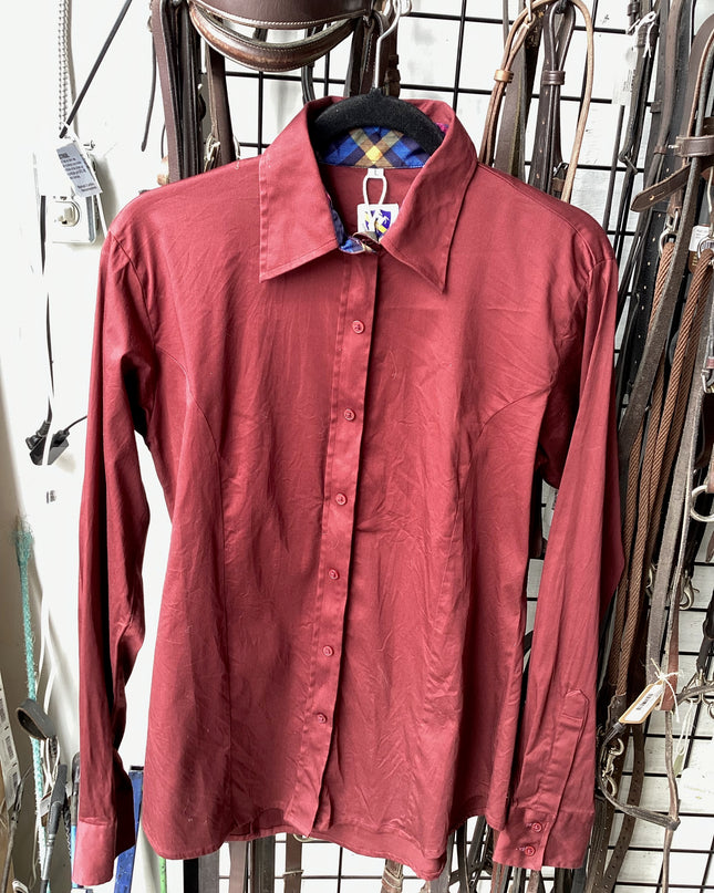 Western Shirt Burgundy Zipper Hidden By button flap -Large