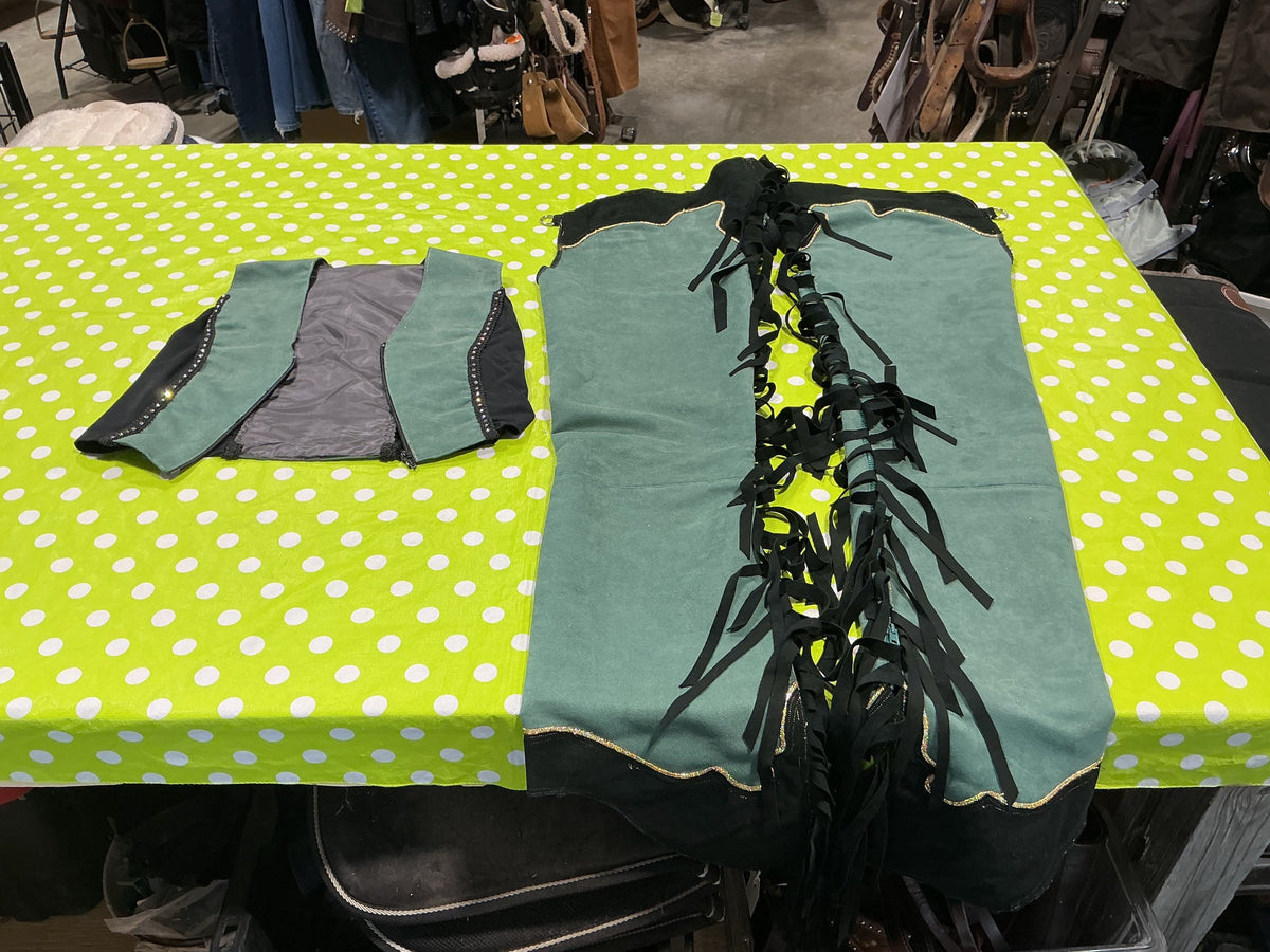 Western Show Set – Vest & Chaps, Green (No Size Tag) | Used