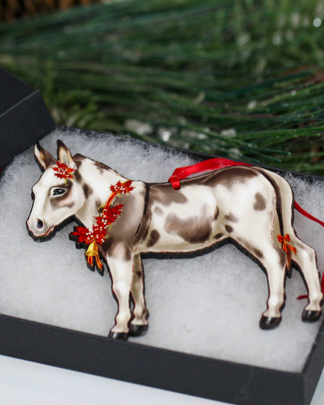 Ornament Spotted Gray and White Miniature Donkey