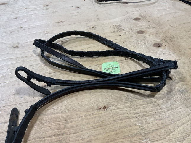 English Reins Black Leather Braided