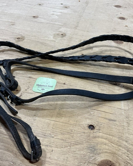 English Reins Leather Braided Black