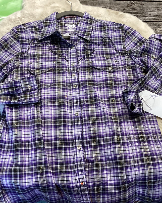 Western Shirt RockNRoll Large Black/Purple
