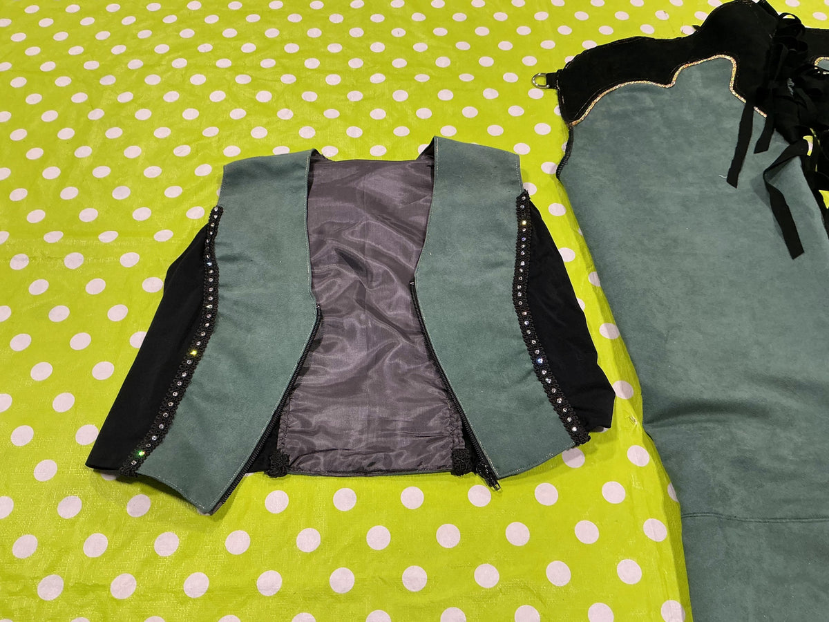 Western Show Set – Vest & Chaps, Green (No Size Tag) | Used