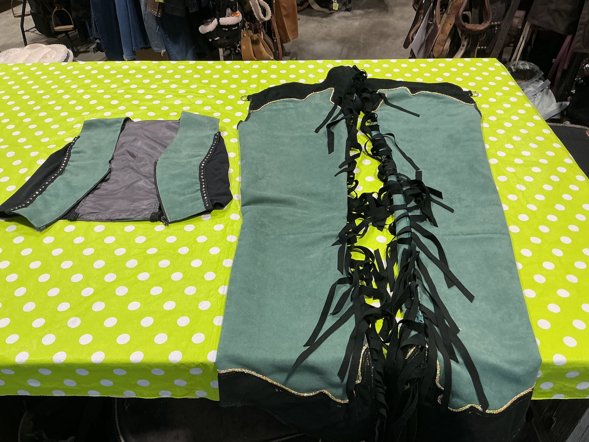 Western Show Set – Vest & Chaps, Green (No Size Tag) | Used