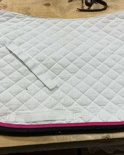 English Saddle Pad Shedrow Full White w/Black, Pink Trim