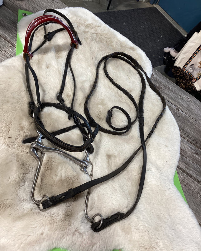 English Bridles Reins & Bit Red Brow Band