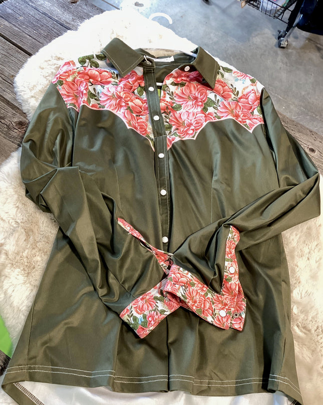 Western Shirt Ranch Dressn Large Green