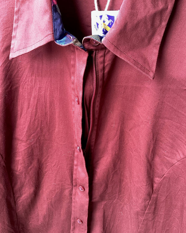 Western Shirt Burgundy Zipper Hidden By button flap -Large