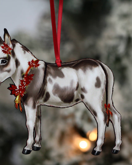 Ornament Spotted Gray and White Miniature Donkey