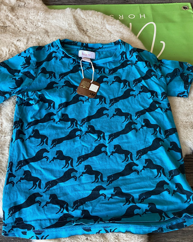 horze shirt blue with horses JR.XL