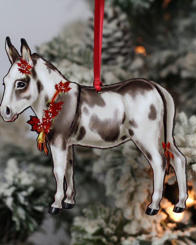 Ornament Spotted Gray and White Miniature Donkey