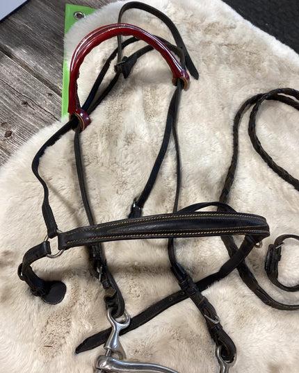English Bridles Reins & Bit Red Brow Band