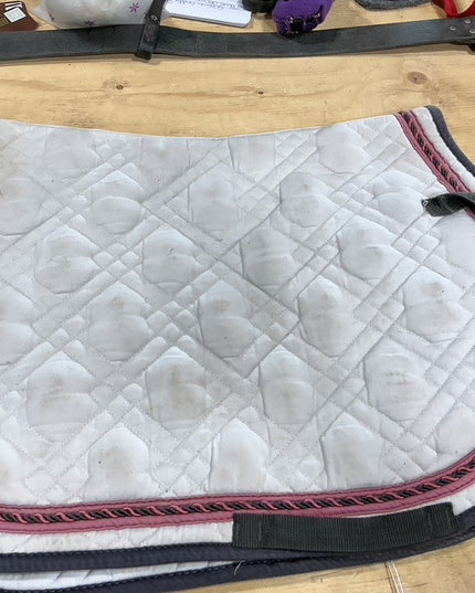English Saddle Pad White Full Purple/Blue Trim