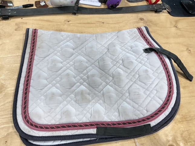 English Saddle Pad White Full Purple/Blue Trim