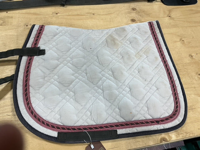English Saddle Pad White Full Purple/Blue Trim