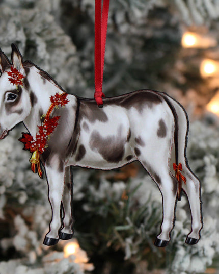 Ornament Spotted Gray and White Miniature Donkey