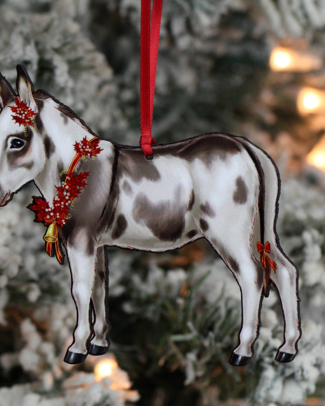 Ornament Spotted Gray and White Miniature Donkey