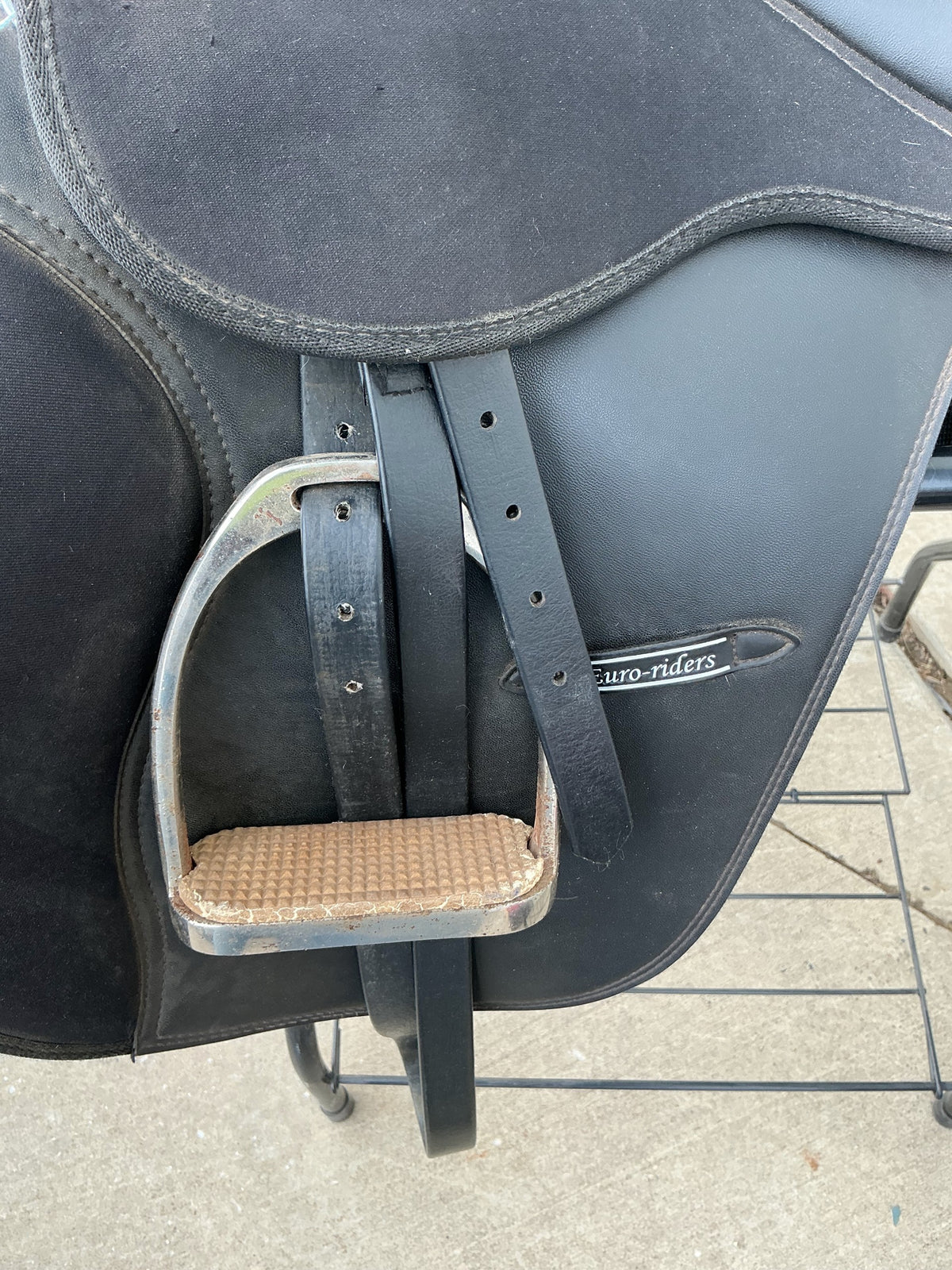 English Saddle – Euro Riders All Purpose, Black S17" G6" Interchangeable Gullet, with Stirrups | Used