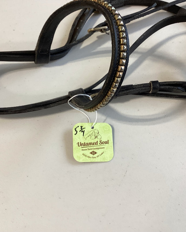 English Bridle  Schooling HeadstallGold BrowBand,Bit5.75"&Reins