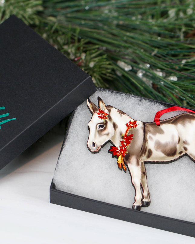 Ornament Spotted Gray and White Miniature Donkey