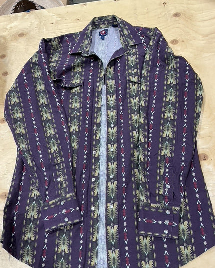 Ladies Top Western Panhandle Slim Size LT Plum/white/brown