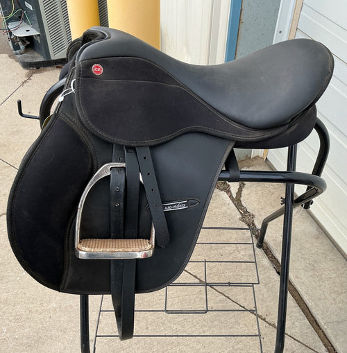 English Saddle – Euro Riders All Purpose, Black S17" G6" Interchangeable Gullet, with Stirrups | Used