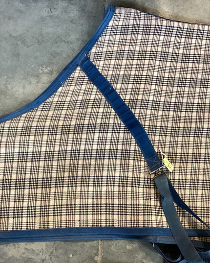 Stable Sheet Brown Blue Plaid 69"