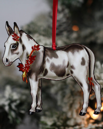 Ornament Spotted Gray and White Miniature Donkey