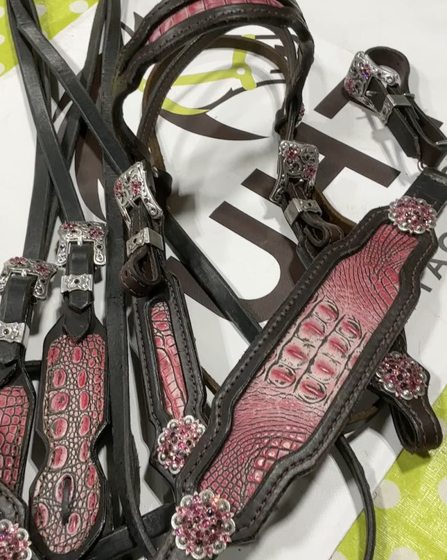 Western Pink Headstall/BreastCollar/Reins